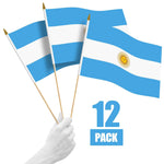 Load image into Gallery viewer, G128 12 Pack Handheld Argentina Argentinian Stick Flags 12x18 In Printed 150D Polyester, Country Flag, Solid Wooden Stick, Spear Gold Tip