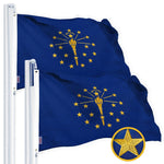 Load image into Gallery viewer, G128 2 Pack: Indiana IN State Flag 1x1.5 Ft StormFlyer Series Embroidered 220GSM Spun Polyester Embroidered Design, Indoor/Outdoor, Brass Grommets, Heavy Duty, All Weather