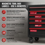 Load image into Gallery viewer, 90 Pcs Magnetic Tool Box Labels 3.5x1 inch Red Magnetic Toolbox Labels for Tool Box Drawers Strong Magnet Toolbox Organizer Chest Pre Printed & Blanked Emblems for Organization Toolbox Emblems
