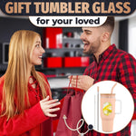 Load image into Gallery viewer, 46 Oz Glass Tumbler with Straw and Lid Peach Glass Water Bottle with Natural Bamboo Lid 2 Slim and Boba Straws Silicone Sleeve Dishwasher Safe Car Holder Friendly Ergonomic Grip Easy Visibility