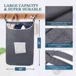 Load image into Gallery viewer, The Fine Living Co. X Large Hanging Laundry Hamper with Over Door Hooks & Adhesive Durable Space Saving Laundry Bag with Zipper and Wide Open TopHanging Dorm Laundry Hamper 20 x3.75 x31 (Grey XL)