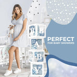 Load image into Gallery viewer, Baby Shower Boxes with Letters 44 Pcs White Boxes with White Dusty Blue Light Blue and Confetti Balloons Gender Reveal & Party Decoration Set by