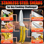 Load image into Gallery viewer, 4 in 1 Multifunction Heavy Duty Kitchen Shears Sharp Seafood Fish Turkey Chicken Shears with Non Slip Metal Handle & Micro Serrated Blades for Meat Spring Loaded Bone Scissors Gold