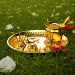 Load image into Gallery viewer, The Fine Living Co. Exquisite Gold Plated Pooja Thali Decorative Serving Plate Set of 1 for Hindu Rituals Ceremonies Puja Diwali Home Decor Festive Celebrations
