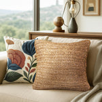 Load image into Gallery viewer, Raffia Hand Knitted Pillow Cover 18x18 inch Boho Decorative Cushion Cover for Couch Sofa or Bed Rustic Natural Throw Pillow Case