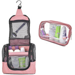 Load image into Gallery viewer, The Fine Living Co. USA Portable Hanging Shower Caddy Organizer with 1 Free Toiletries Case Quick Dry Mesh Shower Caddy Tote Bag Included 1 Metal Hook Perfect for Dorm Camp Travel Gym Pink