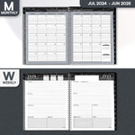 Load image into Gallery viewer, Aesthetic Planner Academic Year July 2024 June 2025 8.5 x11 with Weekly and Monthly Calendar pages Daily Planner for Office Teacher Student Work (Black)