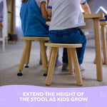 Load image into Gallery viewer, Wooden Step Stool for Kids and Toddlers – Set of 4 – Natural – Extendable Legs Kids Chair – Sensory Table Seat – Children's Round Sitting Furniture with Leveling Feet and Anti Slip Pads