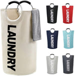 Load image into Gallery viewer, 82L Large Laundry Basket Beige Collapsible Hamper with Handles Double Layer Waterproof Fabric Dirty Clothes Basket Foldable Freestanding Bin Laundry Hamper for Dorm Bathroom & Bedroom