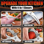 Load image into Gallery viewer, Stainless Steel Poultry Shears Heavy Duty Kitchen Shears for Food with Hardened Blades One Hand Safety Lock Spring Mechanism Dishwasher Safe Chicken Meat Cutting Turkey Fish and Vegetables