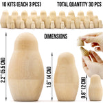 Load image into Gallery viewer, Lot of Blank Nesting Dolls of 10 Sets by 3 pcs Blank Wooden Matryoshka Dolls