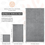 Load image into Gallery viewer, 12 Pcs Bath Towel Set for Bathroom Wealuxe Collection 100% Cotton Light Gray