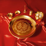 Load image into Gallery viewer, The Fine Living Co. Exquisite Gold Plated Pooja Thali Decorative Serving Plate Set of 1 for Hindu Rituals Ceremonies Puja Diwali Home Decor Festive Celebrations