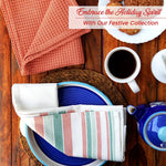 Load image into Gallery viewer, The Fine Living Co. Decorative Kitchen Towels Set of 3 Recycled Cotton Waffle Weave Dish Towels for Drying Dishes 28x18 inch Red and Green Absorbent Tea Towels Boho Stripe Design Eco Friendly