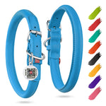 Load image into Gallery viewer, Rolled Leather Dog Collar Padded 18 - 21 in Neck Blue