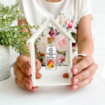 Load image into Gallery viewer, Tiny Magical Message in a Bottle Gift Idea Classy Inspirational Gifts for Him and Her Unique Presents for Women and Men (Colorful House New Home New Adventures New Memories in Wooden Frame)
