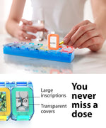 Load image into Gallery viewer, Weekly Pill Organizer 1 time a Day Pill Box 7 Day with Waterproof Seal Large compartments Hold Big Vitamins & Supplements Upgraded Locking lids for Home & Travel use Durable Hard case