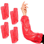 Load image into Gallery viewer, 18 Inch Arm Sleeve Protectors Pack of 100 Red Elastic Ends 1 mil Thick Waterproof Polyethylene Sleeves