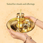 Load image into Gallery viewer, The Fine Living Co. Exquisite Gold Plated Pooja Thali Decorative Serving Plate Set of 1 for Hindu Rituals Ceremonies Puja Diwali Home Decor Festive Celebrations
