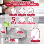 Load image into Gallery viewer, 5 Pcs Pancake Mold Set – Stainless Steel Pancake Molds for Griddle with Fun Shapes Comfortable Handles and Non Slip Design – Egg Shaper for Frying Pan With Silicone Brush for Easy Use & Cleaning