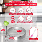 Load image into Gallery viewer, 5 Pcs Pancake Mold Set – Stainless Steel Pancake Molds for Griddle with Fun Shapes Comfortable Handles and Non Slip Design – Egg Shaper for Frying Pan With Silicone Brush for Easy Use & Cleaning