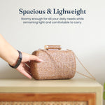 Load image into Gallery viewer, Fine Living Straw Clutch Purse for Women – Hand Woven Crossbody Bag Women's Shoulder Handbags with 2 detachable chains Raffia Wicker Rattan Evening Bag for Winter Wedding Vacation & Casual Outfits Sustainable Stylish
