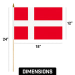 Load image into Gallery viewer, G128 24 Pack Handheld Denmark Danish Stick Flags 12x18 In Printed 150D Polyester, Country Flag, Solid Wooden Stick, Spear Gold Tip