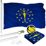 Load image into Gallery viewer, 6 Feet Tangle Free Spinning Flagpole (Silver) Indiana Flag Brass Grommets Embroidered 3x5 ft (Flag Included) Aluminum Flag Pole