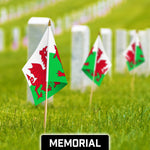 Load image into Gallery viewer, G128 12 Pack Handheld Wales Welsh Stick Flags 12x18 In Printed 150D Polyester, Country Flag, Solid Wooden Stick, Spear Gold Tip