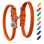 Load image into Gallery viewer, Rolled Leather Dog Collar Padded Large Dogs 15–19 in Neck Orange