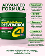 Load image into Gallery viewer, Resveratrol Supplement 1800mg Complex COQ10 Quercetin Vitamin E Calcium Ascorbate Powerful Antioxidant Formula for Enhanced Energy Heart Health & Healthy Aging Support Trans Resveratrol 90 Caps