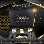 Load image into Gallery viewer, Wine Gifts Complete Set with Stainless Steel Wine Glasses Wine Stopper Wine Aerator Cheese Tray Cheese Knife and Fork – Luxury Gift Box Packaging – Relaxing Experience for Loved Ones