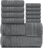 Load image into Gallery viewer, 12 Pcs Set Bath Hand Towels 100% Cotton Soft Plush Highly Absorbent Quick Gray