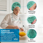 Load image into Gallery viewer, Green Bouffant Caps 18 Inch Pack of 100 Non Woven Hair Caps with Elastic Band Breathable Disposable Polypropylene Hats. Unisex Protective Hair Covers for Food Service