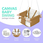 Load image into Gallery viewer, Ocher Canvas Baby Swing Chair Wooden Hanging Seat with Safety Belt Durable and Comfortable for Kids Indoor and Outdoor Use Mounting Hardware Included Ocher