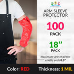 Load image into Gallery viewer, 18 Inch Arm Sleeve Protectors Pack of 100 Red Elastic Ends 1 mil Thick Waterproof Polyethylene Sleeves