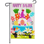 Load image into Gallery viewer, Garden Flag Happy Easter Rabbit Gnome in Truck 12x18 inch Blockout Fabric