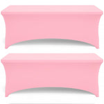 Load image into Gallery viewer, Pink Spandex Table Covers 6ft 2 Pack Elegant Durable Stretchy 6ft Table Cover Fitted Wrinkle and Stain Resistant Elastic Leg Pockets