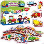 Load image into Gallery viewer, 34 Foam Fridge Magnets for Toddlers 3 years Vehicles and Professions Magnets
