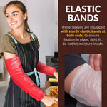 Load image into Gallery viewer, 18 Inch Arm Sleeve Protectors Pack of 100 Red Elastic Ends 1 mil Thick Waterproof Polyethylene Sleeves