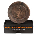 Load image into Gallery viewer, Plastic Chargers for Dinner Plates Set of 4 Large 13 inch Round Design Colorfast and Elegant Suitable for Dinner Settings Events Weddings and Gatherings Faux Wood Charger Plates