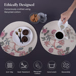 Load image into Gallery viewer, The Fine Living Co. Country Floral Printed Braided Cotton Placemats (Set of 6 13.5 Inches) Washable Anti Slip Heat Resistant Mats Boho Woven Round Table Mats for House Decor Kitchen and Dining