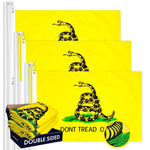 Load image into Gallery viewer, G128 3 Pack: Gadsden Don't Tread On Me Flag 1x1.5 Ft Double ToughWeave Series Double Sided Embroidered 210D Poly Historical Flag, Embroidered Design, Brass Grommets, Heavy Duty, 3ply