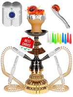 Load image into Gallery viewer, Gold Hookah set with everything Hookah Set 2 Hose Hookah – LilOne
