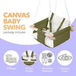 Load image into Gallery viewer, Canvas Baby Swing Wooden Hanging Swing Seat Chair with Safety Belt Durable Baby Swing Chair Outdoor and Indoor Swing for Kids Mounting Hardware Included Green