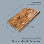 Load image into Gallery viewer, The Fine Living Co. Large Cutting Board Acacia Wood Meat Chopping Board Butcher Block with Juice Groove Chevron Chequered Style 1 Thick & Food grade Serving Board 16 x12