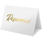 Load image into Gallery viewer, 10 Pack Gold Reserved Table Signs for Wedding Party Restaurant Double Sided Reserved Table Signs Gold Reserved Signs for Tables Gold Table Reserved Cards White Paper Reserved Table Tent Card