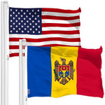 Load image into Gallery viewer, G128 Combo Pack: American USA Flag 3x5 Ft & Moldova Flag 3x5 Ft, Both Printed 150D Polyester, Indoor/Outdoor, Brass Grommets