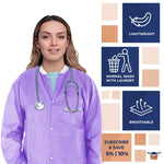 Load image into Gallery viewer, Disposable Lab Jackets 30” Long M Size Purple SMS Disposable Coats 10 Pack PPE