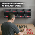 Load image into Gallery viewer, 90 Pcs Magnetic Tool Box Labels 3.5x1 inch Red Magnetic Toolbox Labels for Tool Box Drawers Strong Magnet Toolbox Organizer Chest Pre Printed & Blanked Emblems for Organization Toolbox Emblems